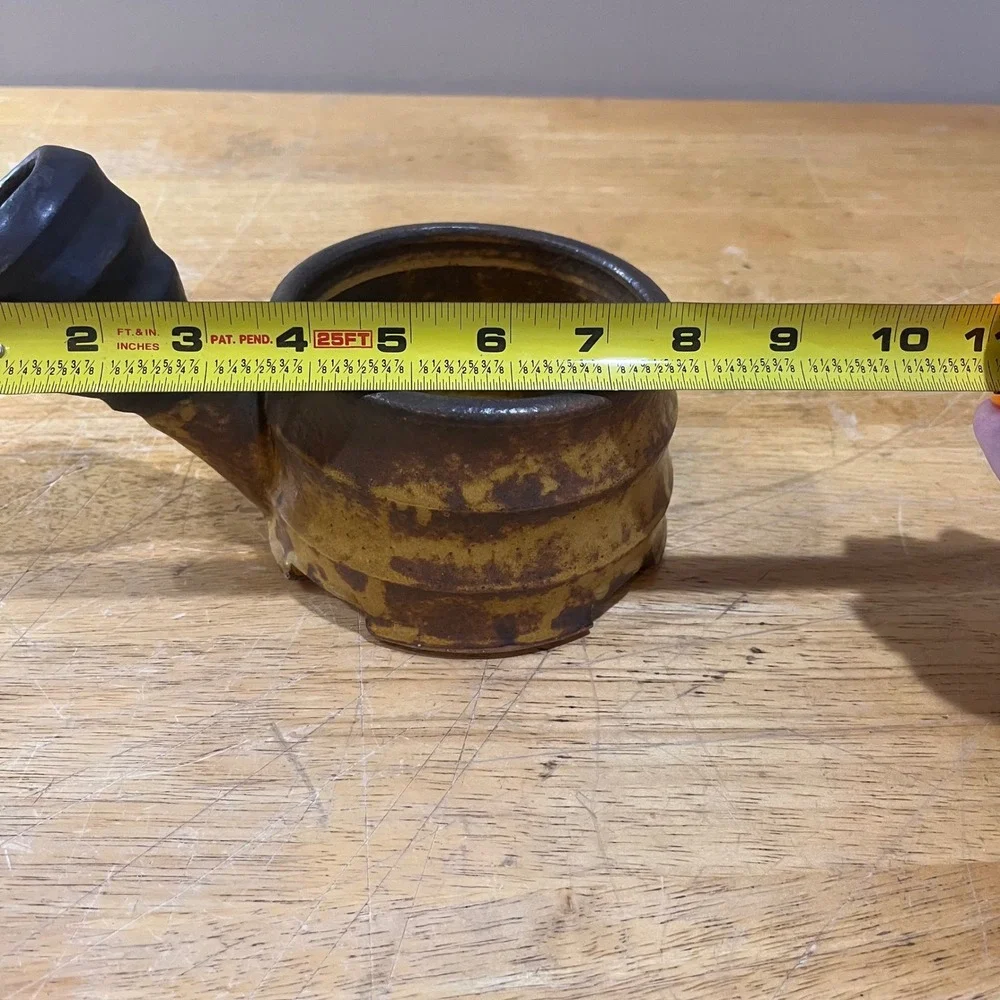 M. Bowen Studio Pottery Brutalist Stoneware‎ Candle Holder Vtg Mustard Brown